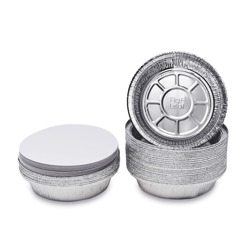 Fig & Leaf (60 Pack) Premium 7-Inch Round Foil Pans with Board Lids l Extra-Heavy Duty l Disposable Aluminum Tin for Roasting, Baking, or Cooking Silver - Image 1